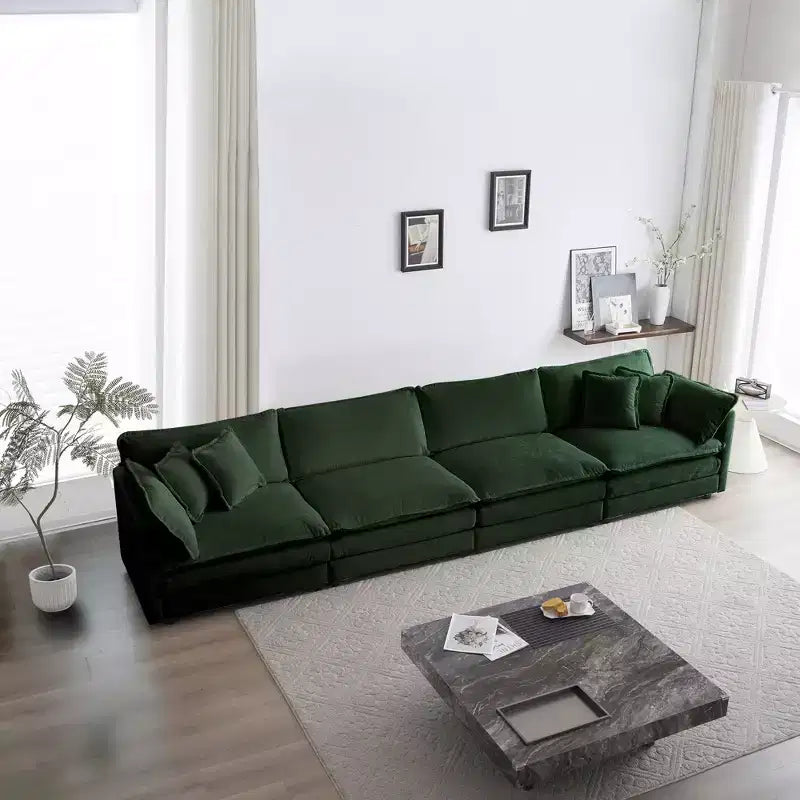 Divano modulare, divano a 4 posti in ciniglia confortevole, divano componibile in ciniglia verde