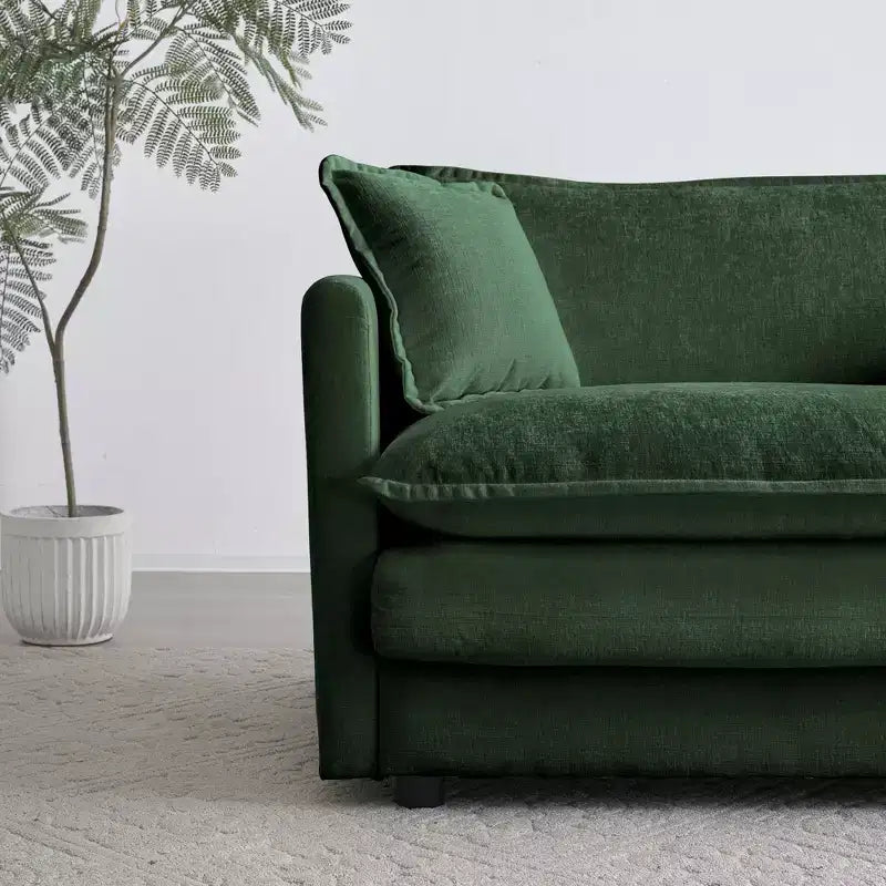 Divano modulare, divano a 4 posti in ciniglia confortevole, divano componibile in ciniglia verde