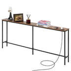 VEVOR Narrow Console Table, 70.9 Behind Couch Table with Power Outlets, 1-Tier Long Entryway Table, Narrow Sofa Table with Metal Frame, Brown