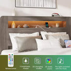 Struttura letto Full/Queen King Size, piattaforma in legno con testiera a LED e 2 USB, silenziosa, senza bisogno di rete a doghe, ampio spazio contenitore sotto il letto, grigio scuro