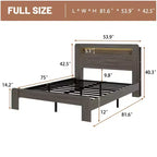 Struttura letto Full/Queen King Size, piattaforma in legno con testiera a LED e 2 USB, silenziosa, senza bisogno di rete a doghe, ampio spazio contenitore sotto il letto, grigio scuro