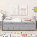 MAYEERTY Twin Size Bed with Headbosrd Trundle and Three Storage Drawers Pine Wood Gray for Bedroom