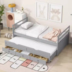 Letto Matrimoniale con Testiera, Letto Estraibile e Tre Cassetti Contenitori in Legno di Pino Grigio per la Camera da Letto