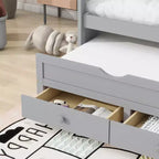 Letto Matrimoniale con Testiera, Letto Estraibile e Tre Cassetti Contenitori in Legno di Pino Grigio per la Camera da Letto
