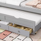 Letto Matrimoniale con Testiera, Letto Estraibile e Tre Cassetti Contenitori in Legno di Pino Grigio per la Camera da Letto