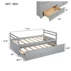 Letto Matrimoniale con Testiera, Letto Estraibile e Tre Cassetti Contenitori in Legno di Pino Grigio per la Camera da Letto