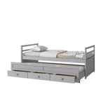 Letto Matrimoniale con Testiera, Letto Estraibile e Tre Cassetti Contenitori in Legno di Pino Grigio per la Camera da Letto