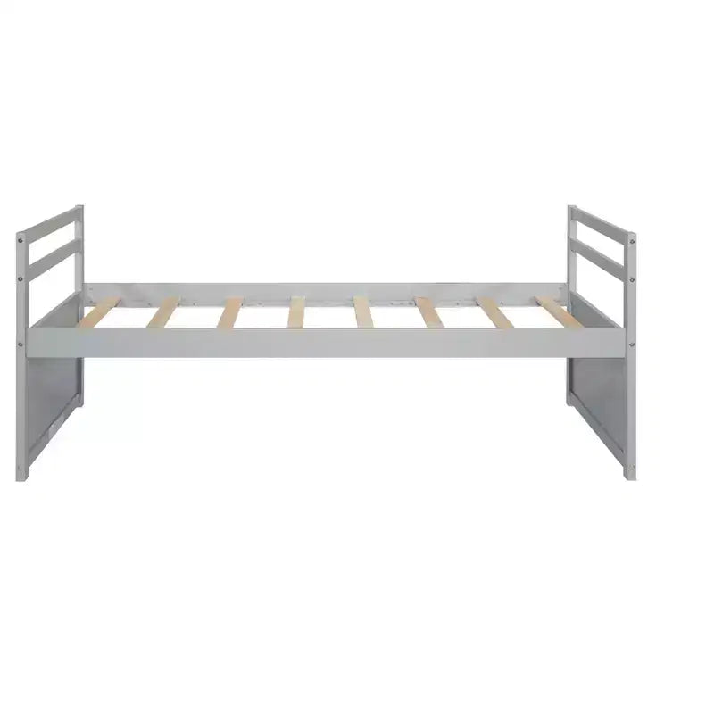 Letto Matrimoniale con Testiera, Letto Estraibile e Tre Cassetti Contenitori in Legno di Pino Grigio per la Camera da Letto