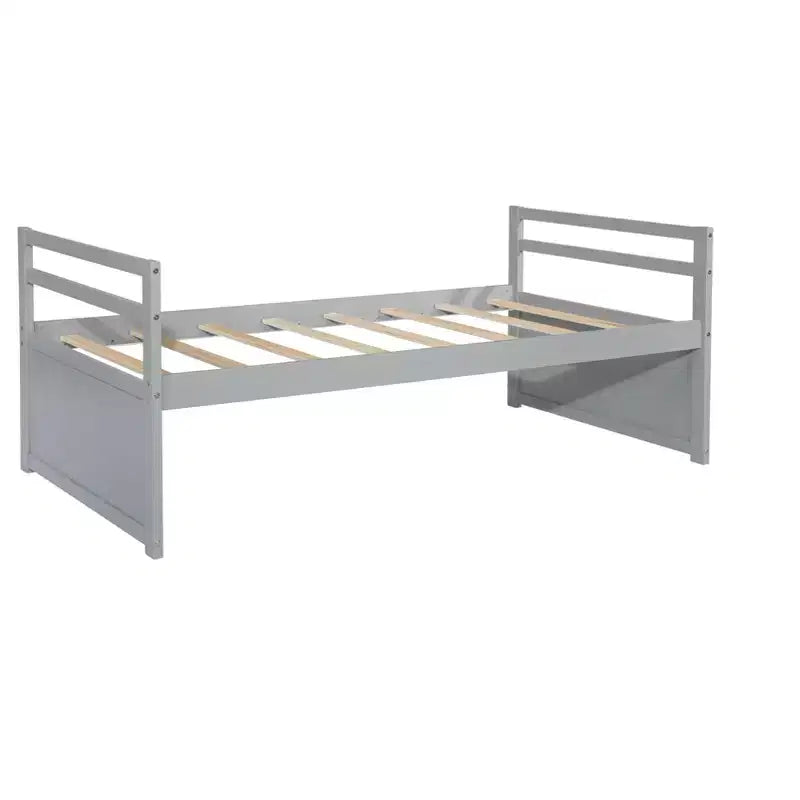 Letto Matrimoniale con Testiera, Letto Estraibile e Tre Cassetti Contenitori in Legno di Pino Grigio per la Camera da Letto