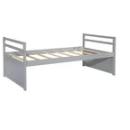 Letto Matrimoniale con Testiera, Letto Estraibile e Tre Cassetti Contenitori in Legno di Pino Grigio per la Camera da Letto