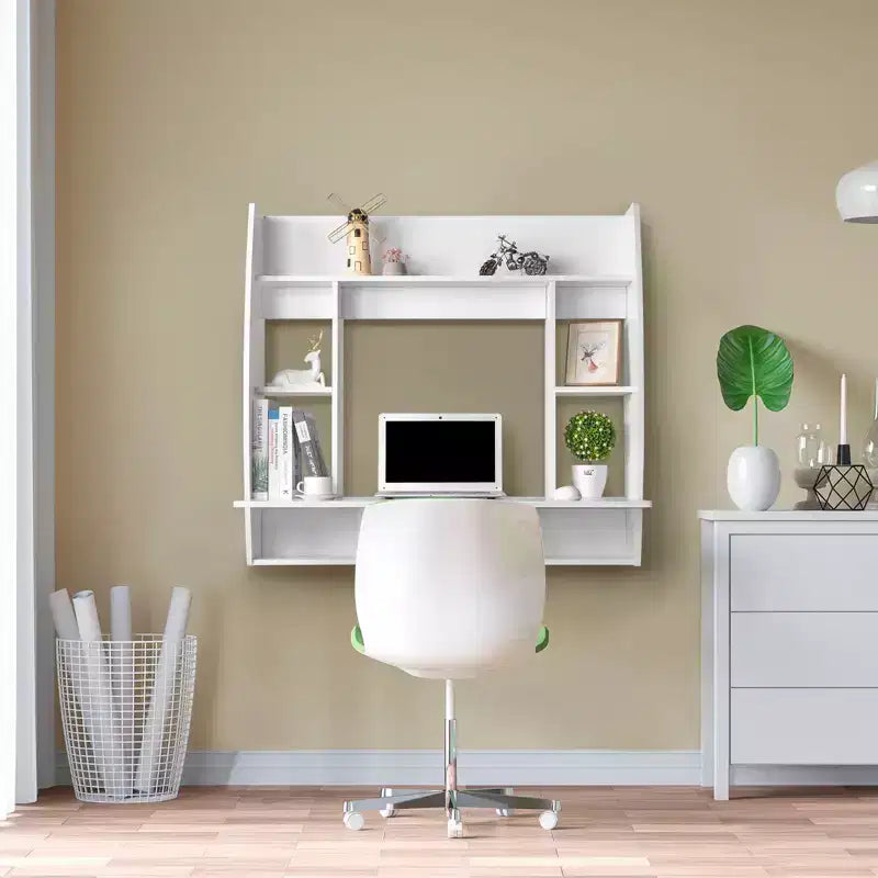 Karl Home Floating Exquisite Room-saving Wall Built-up Computer Desk White
