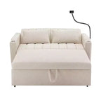 Divano Letto Estraibile con Schienale Regolabile, Chaise Longue Biposto con Porte USB e Portabicchieri