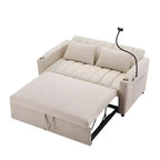 Divano Letto Estraibile con Schienale Regolabile, Chaise Longue Biposto con Porte USB e Portabicchieri
