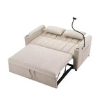 Divano Letto Estraibile con Schienale Regolabile, Chaise Longue Biposto con Porte USB e Portabicchieri