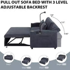 Divano Letto Estraibile con Schienale Regolabile, Chaise Longue Biposto con Porte USB e Portabicchieri