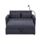 Divano Letto Estraibile con Schienale Regolabile, Chaise Longue Biposto con Porte USB e Portabicchieri