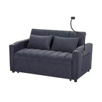 Divano Letto Estraibile con Schienale Regolabile, Chaise Longue Biposto con Porte USB e Portabicchieri