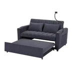 Divano Letto Estraibile con Schienale Regolabile, Chaise Longue Biposto con Porte USB e Portabicchieri