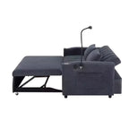 Divano Letto Estraibile con Schienale Regolabile, Chaise Longue Biposto con Porte USB e Portabicchieri