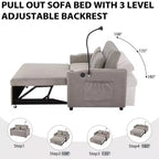 Divano Letto Estraibile con Schienale Regolabile, Chaise Longue Biposto con Porte USB e Portabicchieri