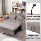 Divano Letto Estraibile con Schienale Regolabile, Chaise Longue Biposto con Porte USB e Portabicchieri