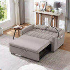 Divano Letto Estraibile con Schienale Regolabile, Chaise Longue Biposto con Porte USB e Portabicchieri