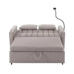 Divano Letto Estraibile con Schienale Regolabile, Chaise Longue Biposto con Porte USB e Portabicchieri