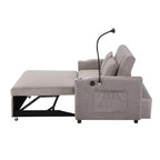 Divano Letto Estraibile con Schienale Regolabile, Chaise Longue Biposto con Porte USB e Portabicchieri