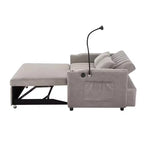 Divano Letto Estraibile con Schienale Regolabile, Chaise Longue Biposto con Porte USB e Portabicchieri