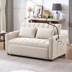 Divano Letto Estraibile con Schienale Regolabile, Chaise Longue Biposto con Porte USB e Portabicchieri