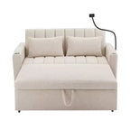 Divano Letto Estraibile con Schienale Regolabile, Chaise Longue Biposto con Porte USB e Portabicchieri
