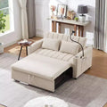 Pull Out Sofa Bed with Adjustable Backrest, 2 Seat Loveseat Chaise Lounge with USB Ports and Cup Holders