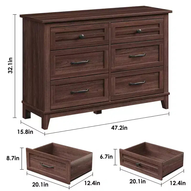 Comodino a 6 cassetti per camera da letto, Comò a 47 cassetti largo con contenitore autoportante, Cassettiera in legno per soggiorno, camera da letto, ingresso