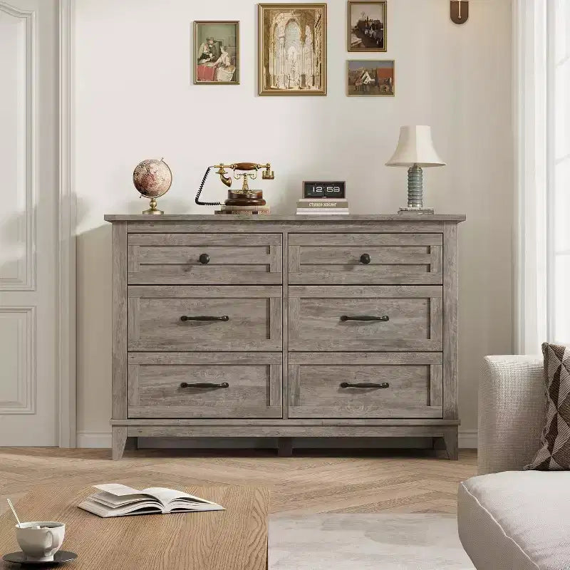 Comodino a 6 cassetti per camera da letto, Comò a 47 cassetti largo con contenitore autoportante, Cassettiera in legno per soggiorno, camera da letto, ingresso