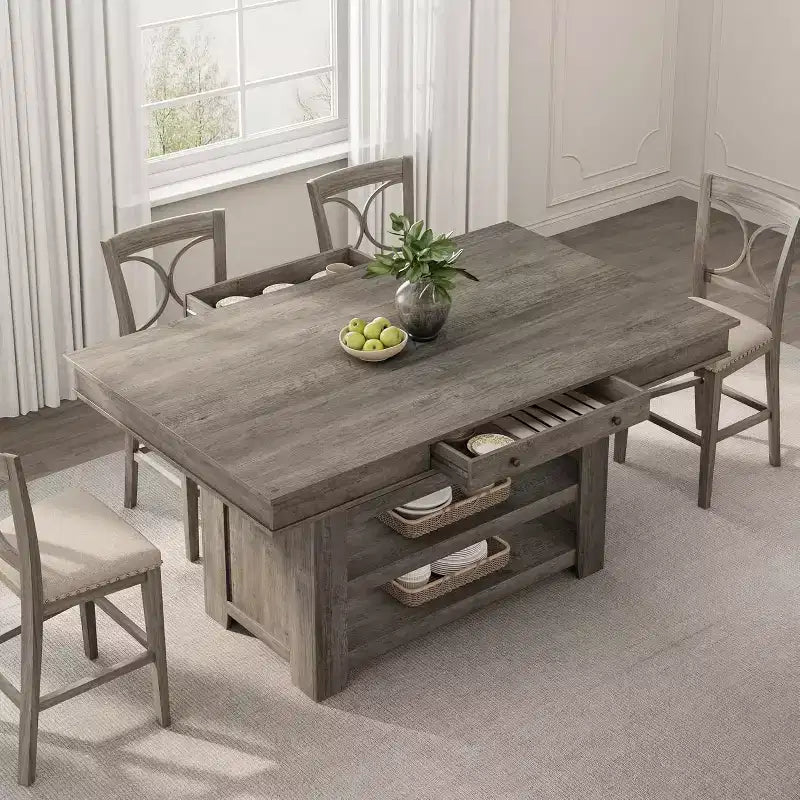 Tavolo da pranzo alto 60 cm con porta-bibite e ripiani, tavolo da bar alto da cucina in stile rustico, tavolo rettangolare alto per sala da pranzo o bar di casa