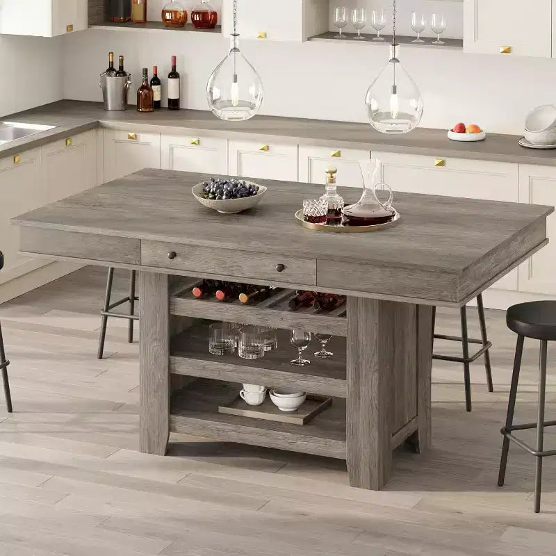 Tavolo da pranzo alto 60 cm con porta-bibite e ripiani, tavolo da bar alto da cucina in stile rustico, tavolo rettangolare alto per sala da pranzo o bar di casa
