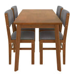 Set da pranzo compatto per 4 persone, 5 pezzi, in legno retrò, tavolo rettangolare con 4 sedie imbottite