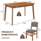 Set da pranzo compatto per 4 persone, 5 pezzi, in legno retrò, tavolo rettangolare con 4 sedie imbottite