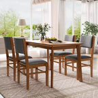 Set da pranzo compatto per 4 persone, 5 pezzi, in legno retrò, tavolo rettangolare con 4 sedie imbottite