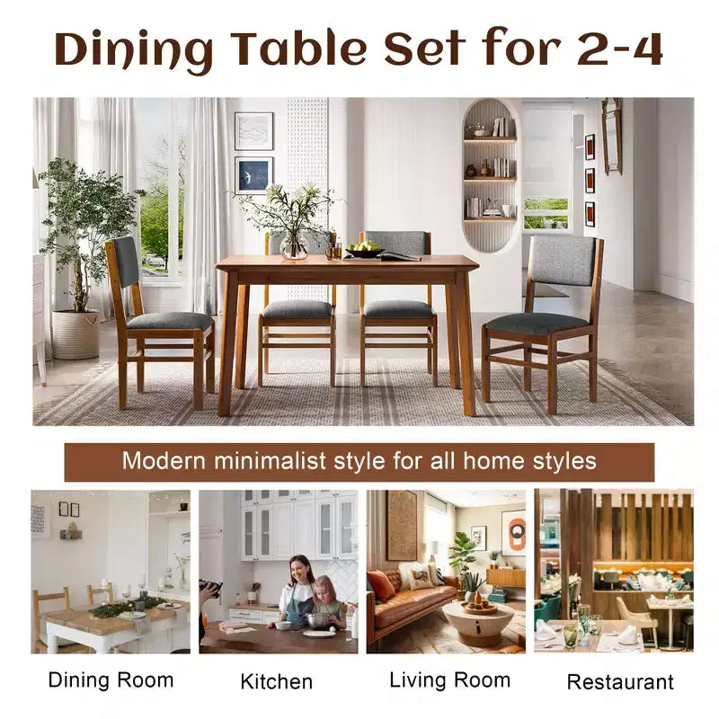 Set da pranzo compatto per 4 persone, 5 pezzi, in legno retrò, tavolo rettangolare con 4 sedie imbottite