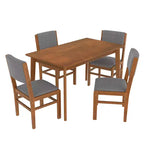 Set da pranzo compatto per 4 persone, 5 pezzi, in legno retrò, tavolo rettangolare con 4 sedie imbottite