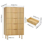 Comò alto in legno con scanalature, 5 cassetti e maniglie dorate per camera da letto, soggiorno, corridoio, ingresso
