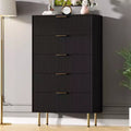 Wood Tall Fluted Dresser 5 Drawers with Gold Handle for Bedroom, Living Room, Hallway, Entryway