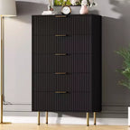 Wood Tall Fluted Dresser 5 Drawers with Gold Handle for Bedroom, Living Room, Hallway, Entryway