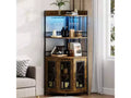 TROPOW Corner Bar Cabinet with Power Outlet and LED Light, Coffee Bar Cabinet for Home Bar, 5-Tiers Liquor Cabinet for Home, Living Room, Kitchen