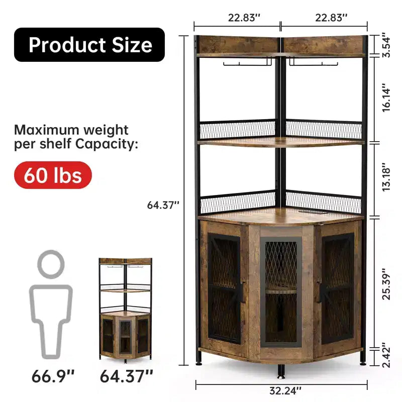 Mobile angolare TROPOW con presa di corrente e luce LED, mobile bar per caffè per bar di casa, mobile per liquori a 5 ripiani per casa, soggiorno, cucina