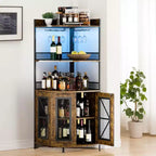 Mobile angolare TROPOW con presa di corrente e luce LED, mobile bar per caffè per bar di casa, mobile per liquori a 5 ripiani per casa, soggiorno, cucina