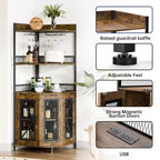 Mobile angolare TROPOW con presa di corrente e luce LED, mobile bar per caffè per bar di casa, mobile per liquori a 5 ripiani per casa, soggiorno, cucina
