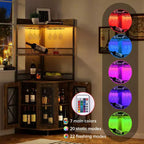 Mobile angolare TROPOW con presa di corrente e luce LED, mobile bar per caffè per bar di casa, mobile per liquori a 5 ripiani per casa, soggiorno, cucina