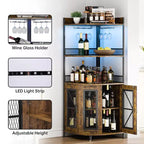 Mobile angolare TROPOW con presa di corrente e luce LED, mobile bar per caffè per bar di casa, mobile per liquori a 5 ripiani per casa, soggiorno, cucina